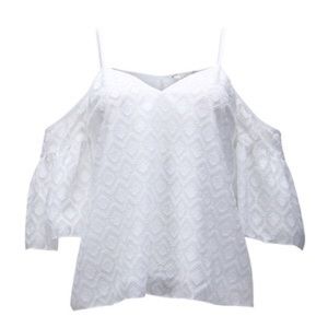 Guess Cold Shoulder Textured Top in White - L